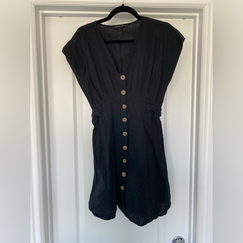 Cotton On linen black button down dress